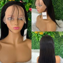Raw Unprocessed 100% Human Straight Hair Full Lace Frontal Wig . 13x4 , 16 Inches 