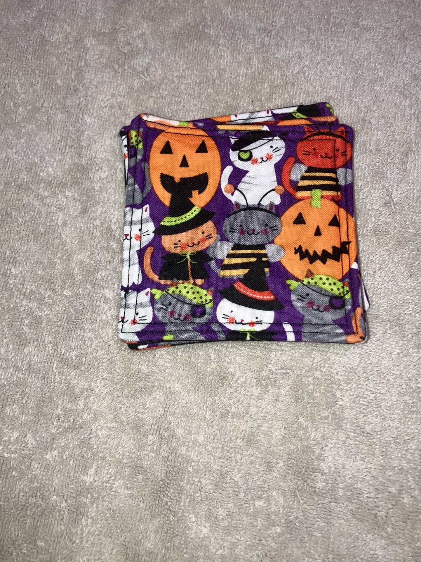 Handmade Machine Sewn Halloween Pattern Set Of 4 Coasters — 4”x4.5”