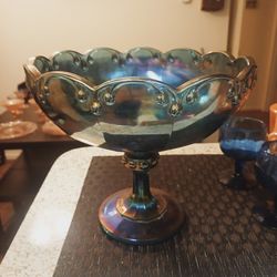 Indiana carnival glass  large compote blue luster