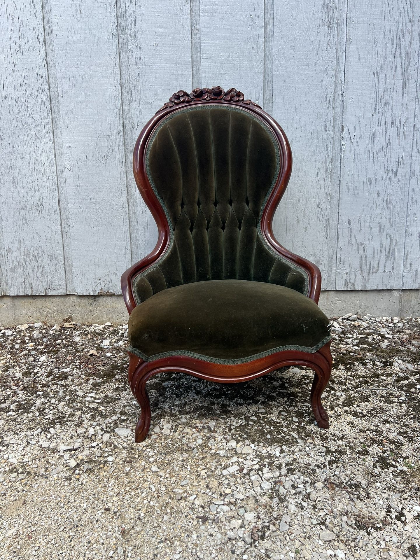 Pelham, Shell, & Leckie Vintage Green Velvet Victorian Parlor Armchair