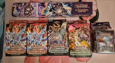 Yugioh sealed structures and playmat and deckbox