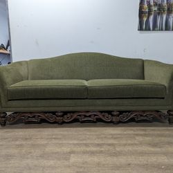 Broyhill Mid Century Green Couch with Wood Frame
