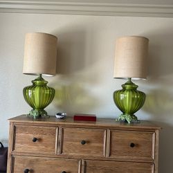 2 Vintage Lamps - Lights Up at top of Lamp And Inside Base (3 Brightness Levels) Can Be Lit Up Separately 