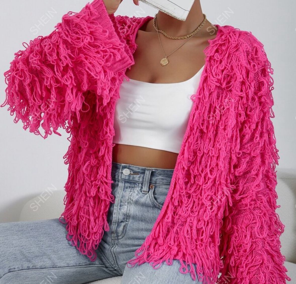 Pink Fur Like Cardigan - Pink Jacket- Pink Cardigan