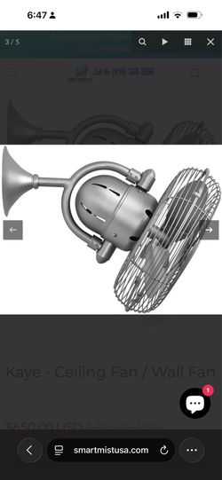 Kaye 90° oscillating 3-speed ceiling or wall fan. Polished Chrom