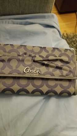 grey and purple coach wallet