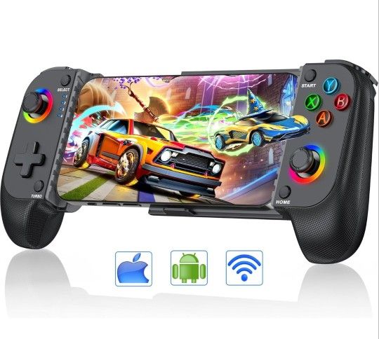 Wireless Phone Controller for iPhone/Android with Hall Joystick, RGB Controller for iPhone Support Xbox Game Pass, PlayStation, Steam Link, Call of Du