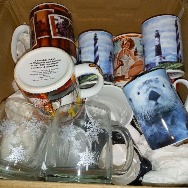 Reduced! ONLY $5! FOR ALL 12 (TWELVE)LIKE NEW! VERY NICE! HOT COFFEE/ TEA MUGS COLLECTION! OLDIES& DESIGNER NAMES! THOMAS KINCAID!& MORE!