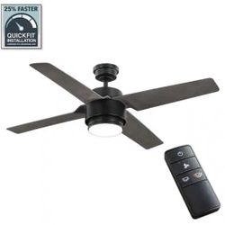 New Ceiling Fan Indoor / Covered Outdoor 52 in. Matte Black with Changing Integrated LED and Remote