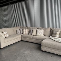 Free Delivery* Like New Large Beige Sectional Sofa With Chaise!