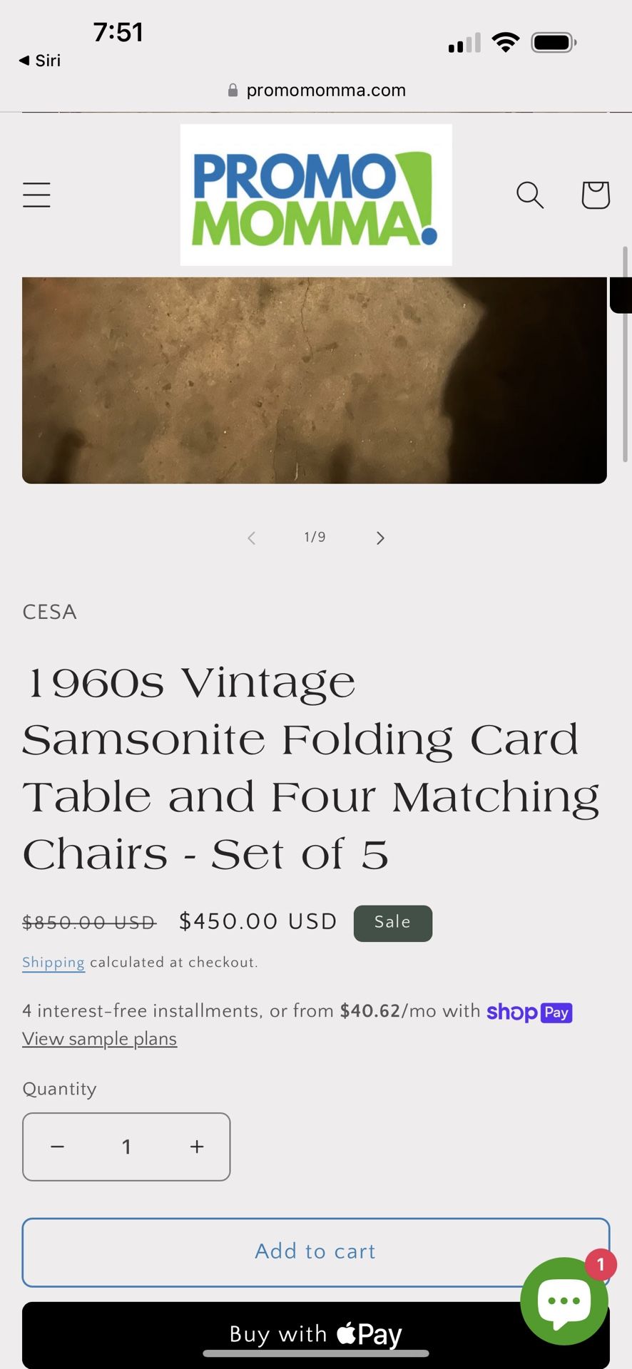 Antique Vintage, Samsonite Folding Table Matching Four Chairs