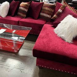 RED FABRIC L SECTIONAL COUCH SET