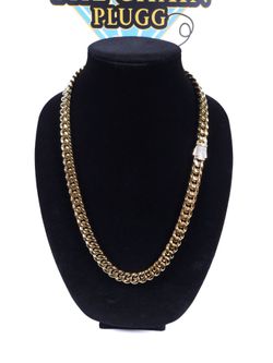 Gold Chain Iced Out Clasp Cuban Link 12mm 24" / 26"  14k Stamp 8" Bracelet  *Great Quality*