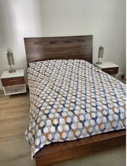 Solid Wood Queen Bed w/ mattress - Excellent Condition