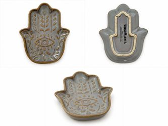 Hamsa Hand Trinket Dish – Boho Evil Eye Ceramic Decor