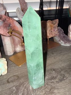 Large UV Reactive Green Fluorite Crystal Tower Point