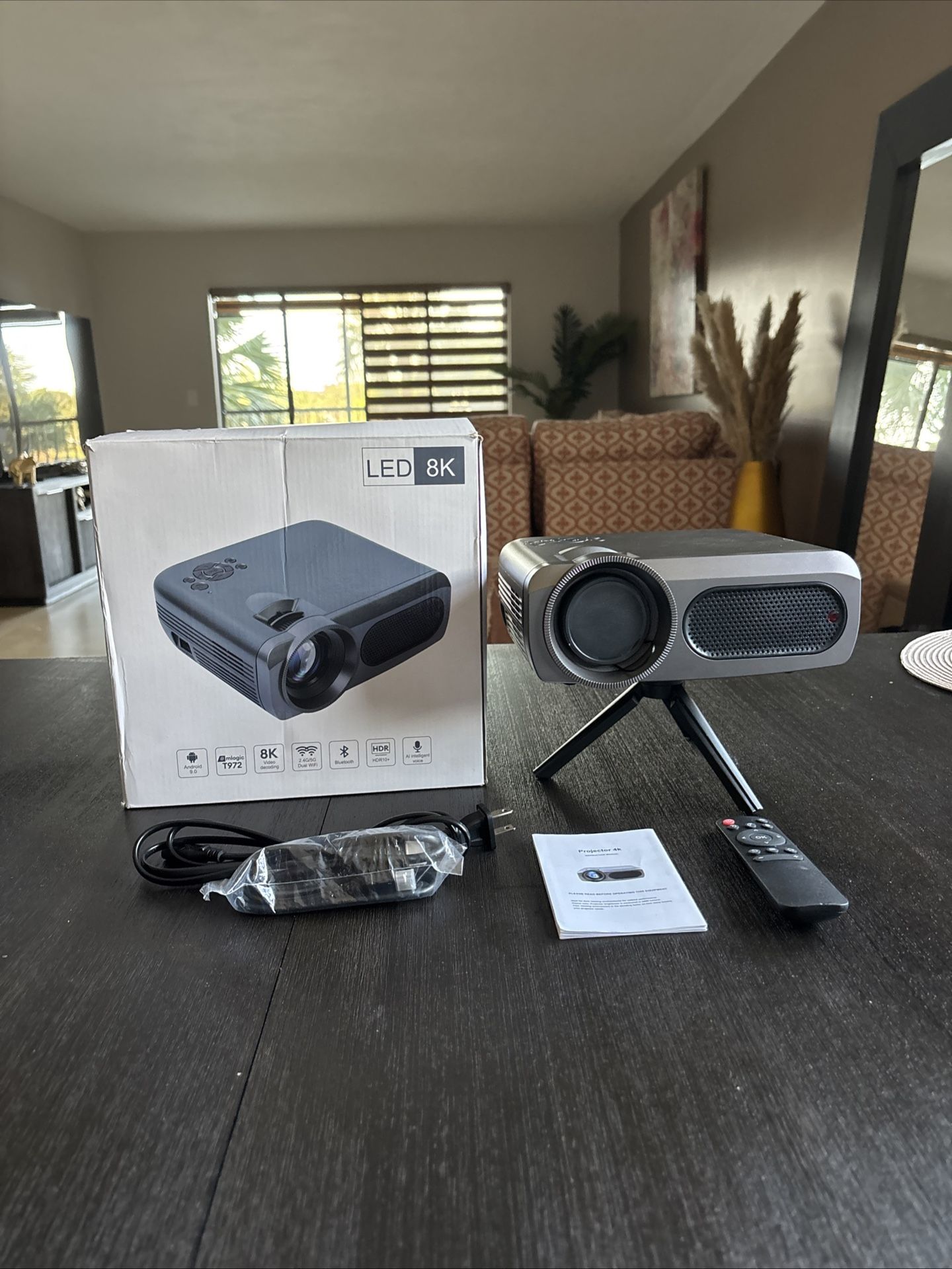 Outdoor LED 8K Movie Projector Bundle - Android 9.0, Dual WiFi, HDR10+, AI Voice