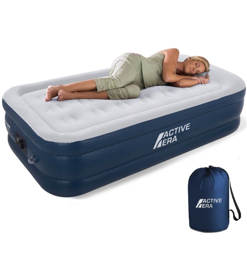 Active Era Air Mattress with Built-in Pump - Puncture Resistant Air Bed with Waterproof Flocked Top - Elevated Inflatable Mattress, Twin