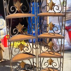 Wrought Iron, Leather Shelves & Goldleaf  Display Case.