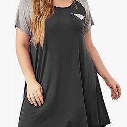New Women’s Short Sleeve Nightgown/Nightshirts V-Neck Button Sleepwear 2X Deep Gray