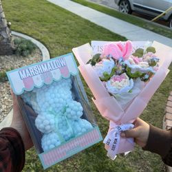 Crochet Flower Bouquet & Plush Bear – Perfect Gift / Baby Shower / Valentine’s