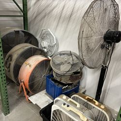 Bulk Lot of Industrial & Commercial Fans – Floor Fans, Pedestal Fans, Box Fans – Used
