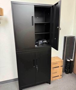 Garage Cabinet, Metal Storage Cabinet with Doors and Shelves, for Home Office, Garage and Utility Room, Black H—74 inch  W —31.5 inch  D—15.7 inch