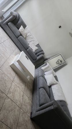 Gray Sofa + White Coffee Table