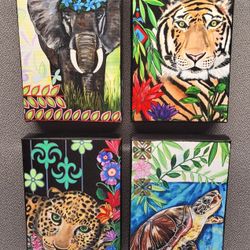 Set of 4, Original Art Mini Canvases