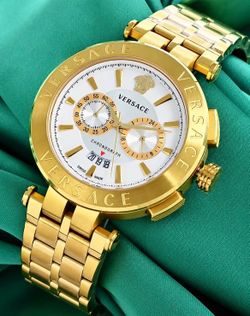Versace Men's Watch Aion Chronograph 45mm Gold White SKU: VE1D00419
