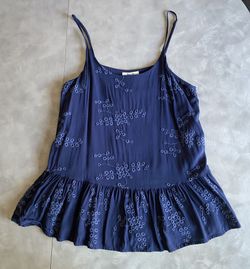 Women’s Eyelet Tank Top, Navy Blue, Size Small