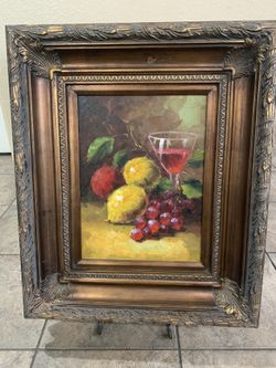 Vintage picture frame with photo oil painting 