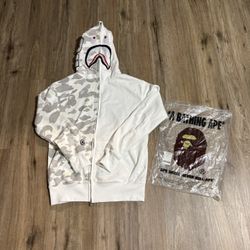 Bape Hoodie White And Camo 
