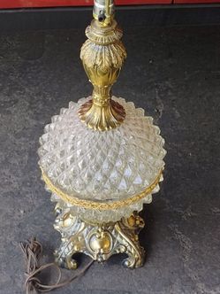 1970 Hollywood Regency Glam Lamp Crystal Glass & Brass