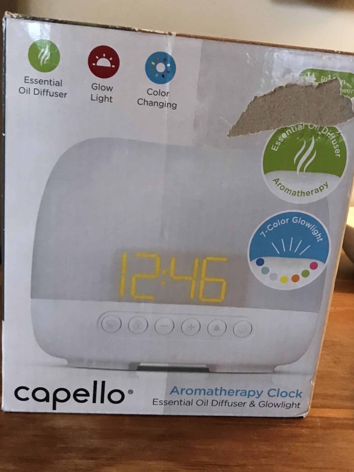 New , Opened Box Aromatherapy Clock Essential Oil Diffuser And Glow Light , Oils Not Included