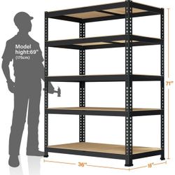 NEW - Metal Storage Shelves 5 Tier Garage Shelving Heavy Duty Adjustable Shelf Units for Warehouse Pantry Closet 36"W x 16"D x 71"H
