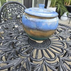Ceramic Blue Pot W/ Lid
