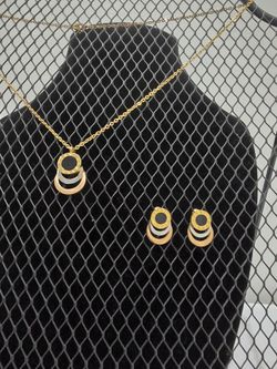 Tricolor Stainless Steel Necklace And Earrings Set