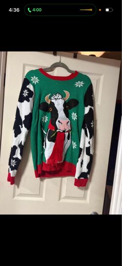 Ugly Christmas Sweater with Cow Print