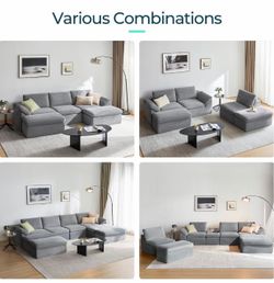 Modular Gray Sectional Sofa with Ottoman