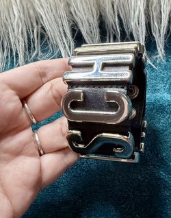 MOSCHINO Chunky Metal & Leather Snap Cuff Bracelet