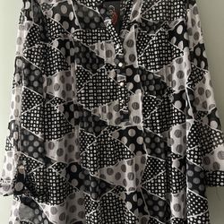 Cocomo Woman 3X Sheer Polka Dot Patchwork Blouse + Karen Scott Knit Vest Bundle 