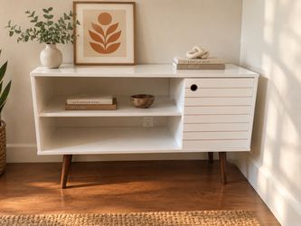 White Mid Century Credenza