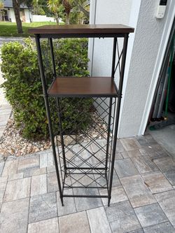 Metal and Wood Wine Rack Tower Stand