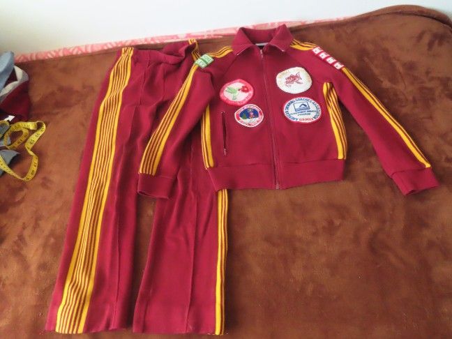 Vintage 80s Speedo Red acrylic Tracksuit Warmup Set Jacket...