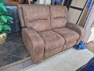 Brown Fabric Power Recliner Loveseat