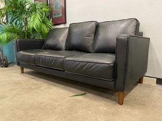 DIAMOND FURNITURE Black Leather 3 Seat Sleek Sofa