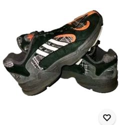 Adidas Yung-1 Orange Plaid Mens Shoes Size 9.5 EF3967 Black Sneakers Excellent 