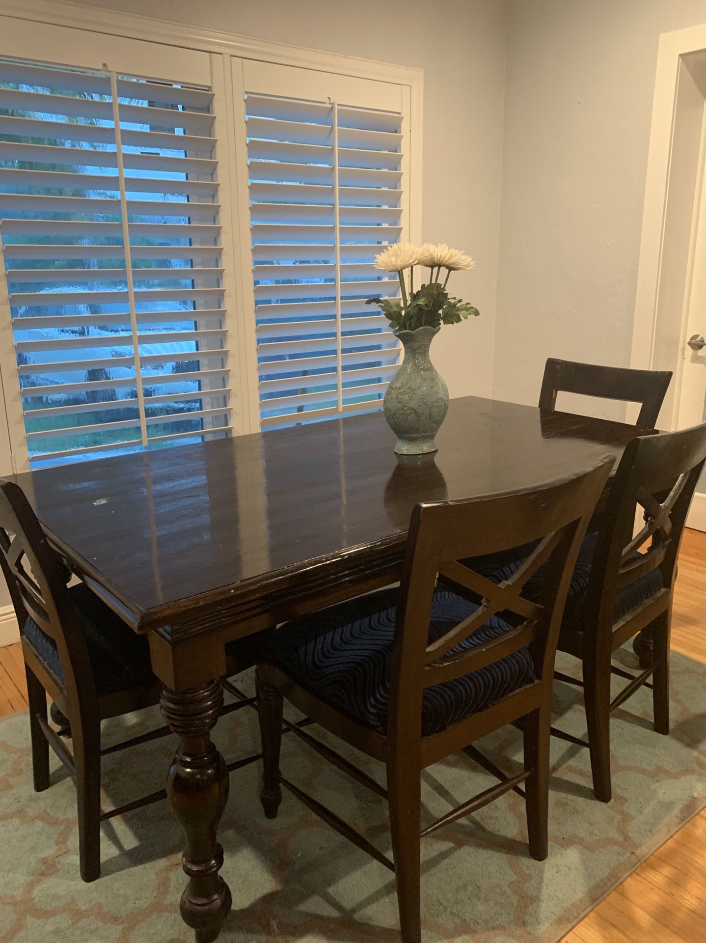 Solid wood hand made dining table with 6 chairs