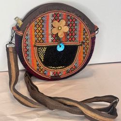 Boho Round Crossbody Bag – Ethnic Pattern – Adjustable Strap